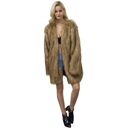 Dame Lang Lapel Kunstig Pelsjakke Shaggy Frakke Varmt Ydertøj