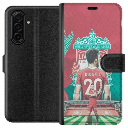 Kompatibelt Plånboksfodral till Samsung Samsung Galaxy A17 5G Liverpools fotbollsspelare Diogo J med nummer 20 framför klubbemblem You'll Never Walk