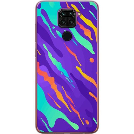 Yhteensopiva Puhelinkuori Xiaomi Redmi Note 9 Värikkääs abstrakti kuviointi, jossa nestemäisiä muotoja lila, turkoosi, keltainen ja oranssi.