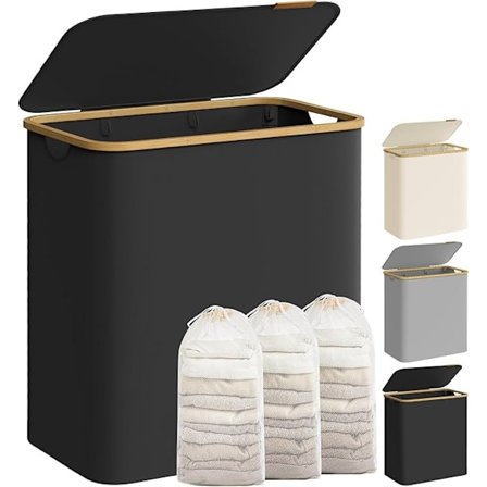 Pyykkikori kannella, 150 l, irrotettava verkkopussi, 60 x 38,5 x 70,5 cm, musta