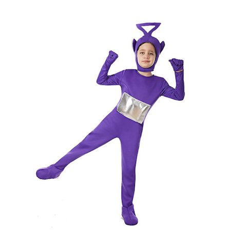 Teletubbies Cosplay Kostym för Barn 4-12 År - Jumpsuit + Huvudbonad - Festkläder - Lila