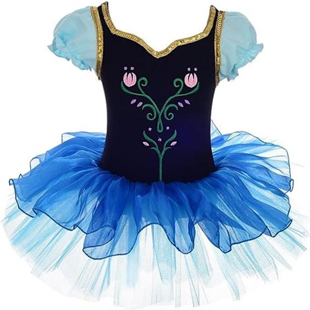 L-Princess Anna barnekjole for jenter, ballerina ballettkjole kostyme, trikot med skjørt, blå
