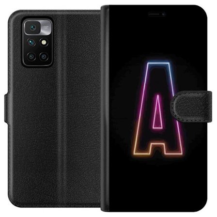 Kompatibel Tegnebogsetui til Xiaomi Xiaomi Redmi 10 Minimalistisk neonbogstav A i regnbuefarvet lys mod sort baggrund i moderne typografisk stil