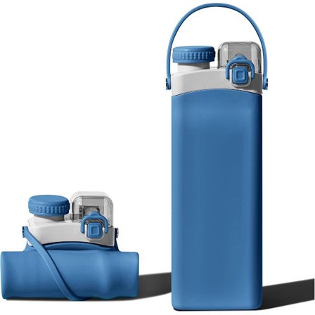 Hopfällbar Vattenflaska 600ml BPA-fri Silikon Läcksäker med Sugrör och Handtag Idealisk för Gym Yoga och Vardagsbruk Hållbar Miljövänlig och Blå