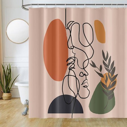 Bruseforhæng Ansigt Abstrakt Midtårhundrede Moderne Minimalistisk Kunst Terrakotta Anti-skimmel Vandafvisende Vaskbar Polyesterstof 180x180cm