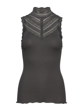Silk Top W/ Lace T-shirts & Tops Sleeveless Svart Rosemunde*Betinget Tilbud