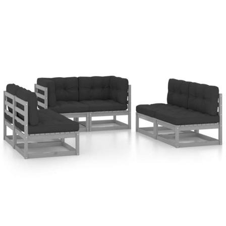 Vidaxl Loungegrupp Med Dynor 6 Delar Massiv Furu Grå