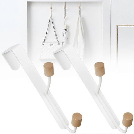 (Hvid) 2 STK Kulstofstål Dobbelt Knagerække Håndklædetørrer Krog Dørkrog Ingen Boring Over Dør Hængende Krog til Døre, Badeværelser, Køkkener, Frakker