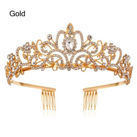 Kristall pannband för kvinnor flickor Princess Rhinestone Crown med kammar Gold