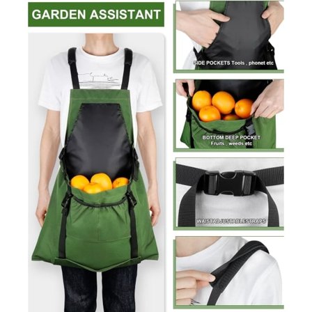 Haveforklæde med lommer med hurtig udløsning til høst af havearbejde, med lommer, vandtæt forklæde