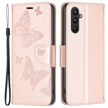 Butterfly Samsung Galaxy A34 5G Läppäkotelo - Ruusukulta