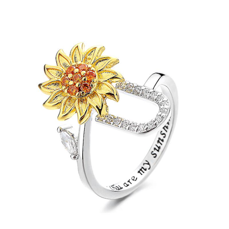 Fidgetringe til Angst for Kvinder Solsikke Initialbogstav Spinner Ring Åben Justerbar Ring CZ Ringe Daisy Stressaflastende Ring Smykker Gave til 