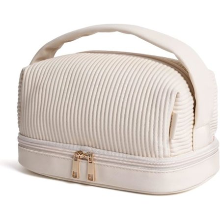 Stor Kosmetisk Väska med Handtag Dragkedja Förvaringsväska, Bärbar Toalettväska med Fack (Aprikos)