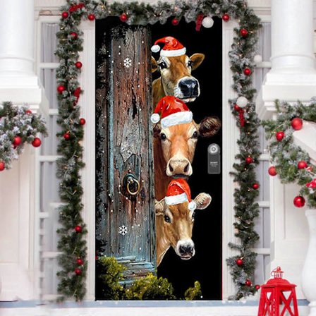 Juledekorasjon for dør, juledeksel for dør, dørhengende festdekorasjon, dørdeksel, veggteppe A (FMY)