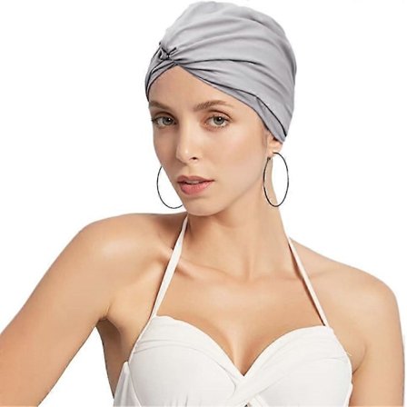 Badehætte til Kvinder, Langt Hår Svømmehætte, Badehat Ørebeskyttelse, Brusehætte til Langt Hår Kort Hår (Grå)