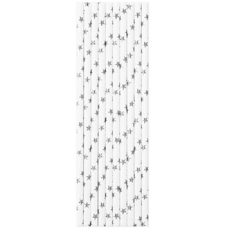 Sugrör Stjärnor Vit & Silver 10-pack