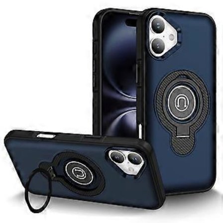 Kompatibelt skal för iPhone 16, TPU + PC, magnetisk bilhållare, telefonskal med ringstöd (OceanBlue)