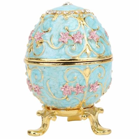 Fabergé Egg Fabergé Egg Fabergé Egg Boks Håndmalt Glasert Metall Smykkeskrin Påskeegg Nipsgjenstandsboks for Halskjede Armbånd Nipsgaver Lyseblå