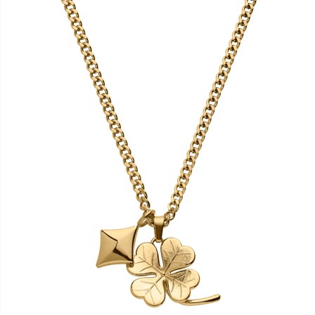 Ace | Collier à double pendentif doré "L'as de carreau" et "Le trèfle à 4 feuilles" pour hommes - Chaînes en acier