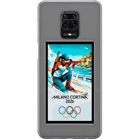 Kompatibelt Mobildeksel til Xiaomi Redmi Note 9S Retroplakat Cortina Milano 2026 med fjell, vintersportsutøvere, italienske trikolor, Milano-katedrale