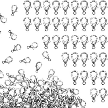 100 stk. smykkelås hummerlås, 12 mm halskædelås, hummerklo-lås i legering til gør-det-selv håndværk og smykkefremstilling