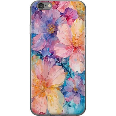 Yhteensopiva Puhelinkuori Apple Apple iPhone 6 Vesivärimaalaus suurilla kukilla vaaleanpunaisissa, sinisissä ja keltaisissa sävyissä pehmeässä t