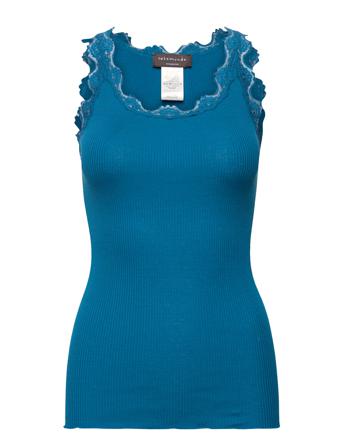 Silk Top W/ Lace T-shirts & Tops Sleeveless Blå Rosemunde