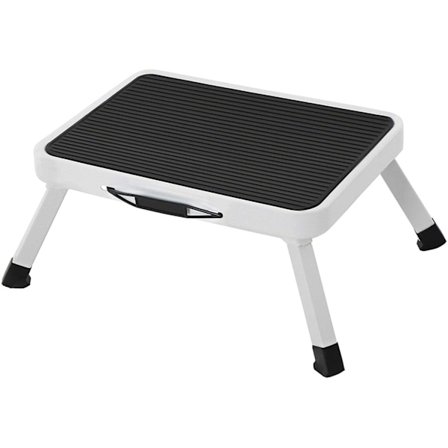 Rootz Step Jakkara - Kokoontaittuva - Liukumaton - Kompakti - Pieni - Jakkara - Leirintäjakkara - TÜV Süd -sertifioitu - Musta - Valkoinen - 37,5 x 4