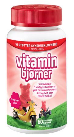 Vitaminbjørner tyggbare bjørner bringebær 60 stk