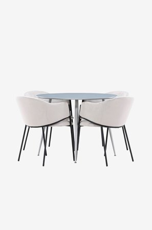 Venture Home - Plaza-spisebord med Evelina-spisebordsstol - Grå - Spisebordssæt 4 personer - Fra Homeroom