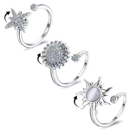 3 st Fidget Ångest Ringar, Justerbara Ringar Set, Stackbara Silver