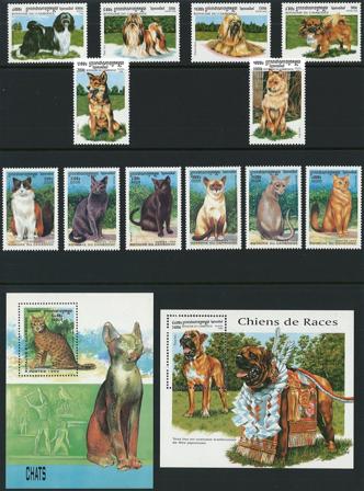 Cambodja 1999 - 2 sæt med 6 frimærker og 2 miniark - Postfrisk