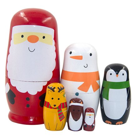 Sæt med 6 julemand Nesting Dukker - Julemand Snemand Matryoshka Dukke Håndlavet Trædukker til Børn