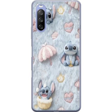 Yhteensopiva Puhelinkuori Sony Xperia 10 III Lite Pisto kuvioita sydämillä, sateenvarjoilla ja pastellin värisellä pehmeällä taustalla