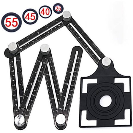 Multivinkel måler, multivinkel jig verktøy, multivinkel linjal, vinkel jig måleverktøy, 6-sidig aluminiumslegering sammenleggbar linjal, fem-hulls 