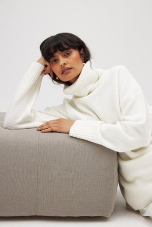 NA-KD Oversized Knitted Turtle Neck Sweater - Pulls Oversize - OffBlanc - X-Small