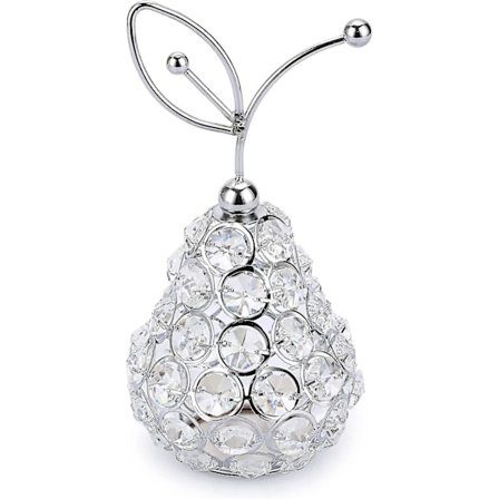 Glitrende Krystall Pære Frukt Ornament Kunstig Frukt Skulptur Figur Senterpynt Dekor for Hjem Spisestuebord, Bryllup/Bursdagsfest (Pære, Sølv)