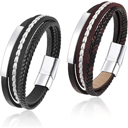 2 stk. Armbånd for menn, Flettede lær armbånd for menn med magnetisk lås, Pargaver, Gave