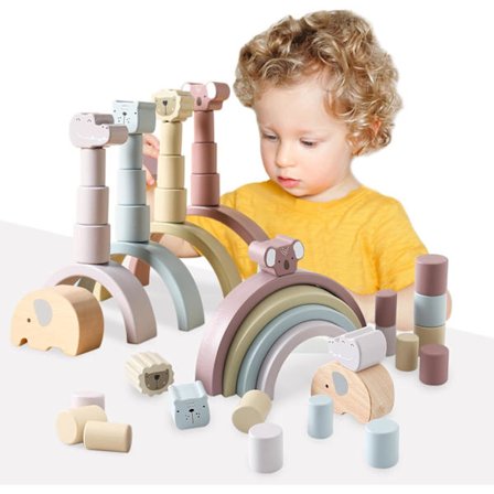 Rainbow Stacker, Wooden Toy, Balancing Game for Baby, Building Blocks for Children Ages 1+, Pastel Stacking Tower, Birthday Gift