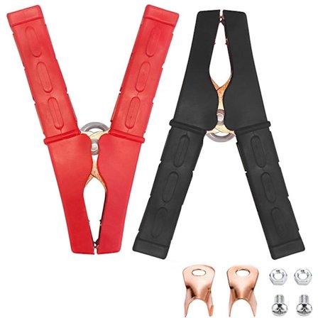 2 stk isolerte batteriklemmer i ren kobber, krokodilleklemmer for bilbatterilader