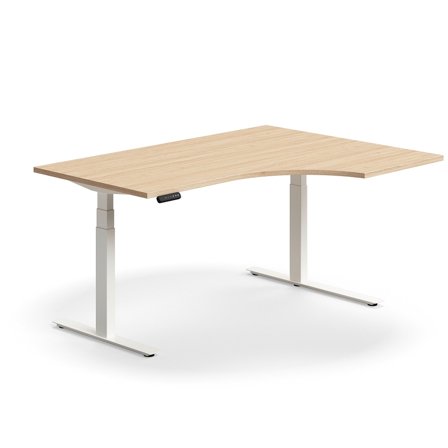 Schreibtisch QBUS höhenverstellbar, ergonomisch, 1600x1200 mm, Gestell weiß, Eiche