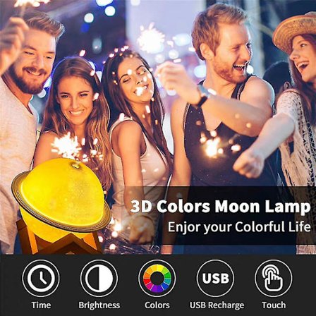 Kreativ Måne Planet Lampe Luftfugter Led Nattelys 3 Farver Atm