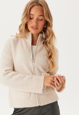 SELECTED FEMME Slfsia Ras Ls Knit Zipper Card Birch Detail:Melange Klær