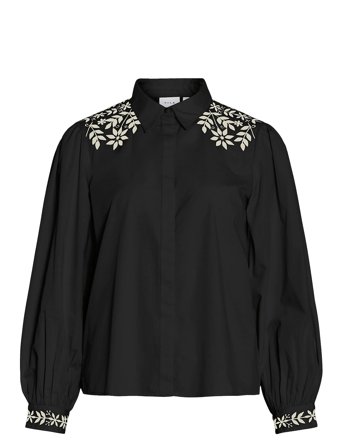 Vila Vicaria L/S Embroidery Shirt/R - Black - 40