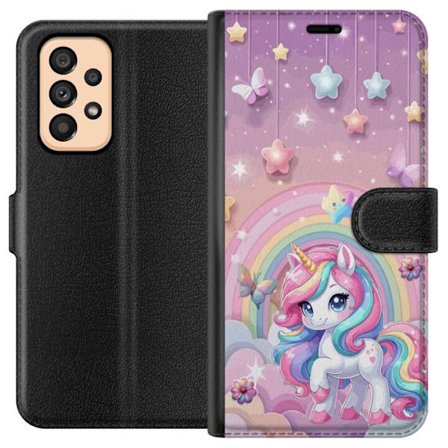 Kompatibel Tegnebogsetui til Samsung Galaxy A53 5G Magisk enhjørning med regnbue manke, stjerner og sommerfugle mod en pastelfarvet himmel med skyer