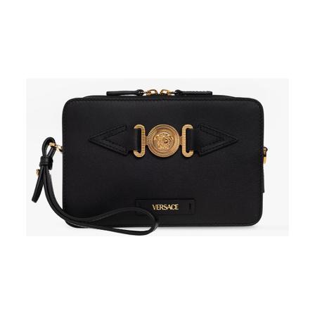 Versace, Leather shoulder bag with logo Czarny, Mężczyzna, Rozmiar: ONE Size