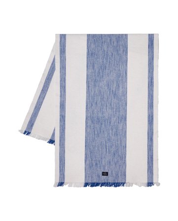 Lexington Stripete løper i økologisk bomull med frynser, blå/hvit