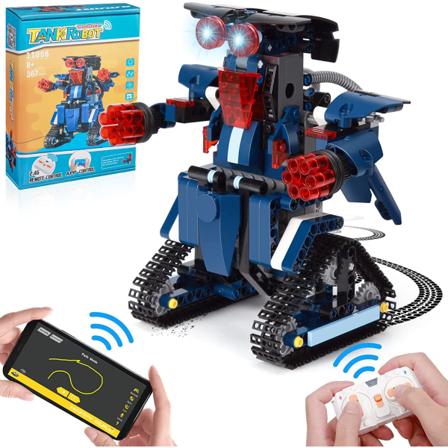 STEM Byggesett Robot, 2.4G Fjernkontroll & APP-styrt Robotleketøy, Pedagogisk Vitenskap Ingeniørbyggeleke for Barn 8 + År Gamle (Blå)