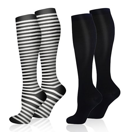Kompressionsstrømper, 2 par kompressionsstrømper til løb, sport, cykling