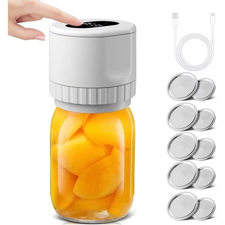 Vakuumforsegler sæt med krukke forsegler og låg USB genopladelig åbner til madkonservering fermentering